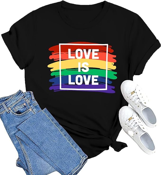MAIHUN Gay Pride Shirts for Women Love is Love Tshirt Rainbow Flag Tee LGBT Short Sleeve .jpg