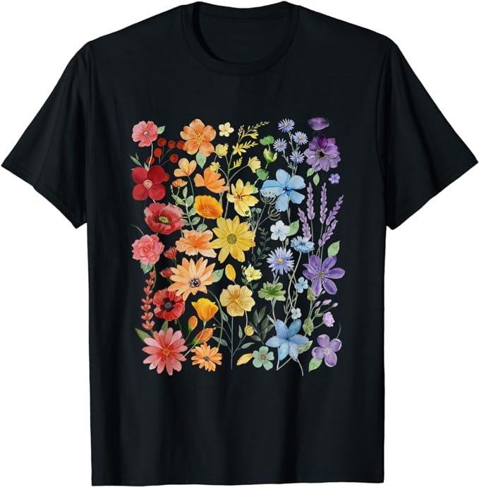Gay Pride Subtle Wildflowers LGBTQ Month Rainbow Flowers T-Shirt .jpeg