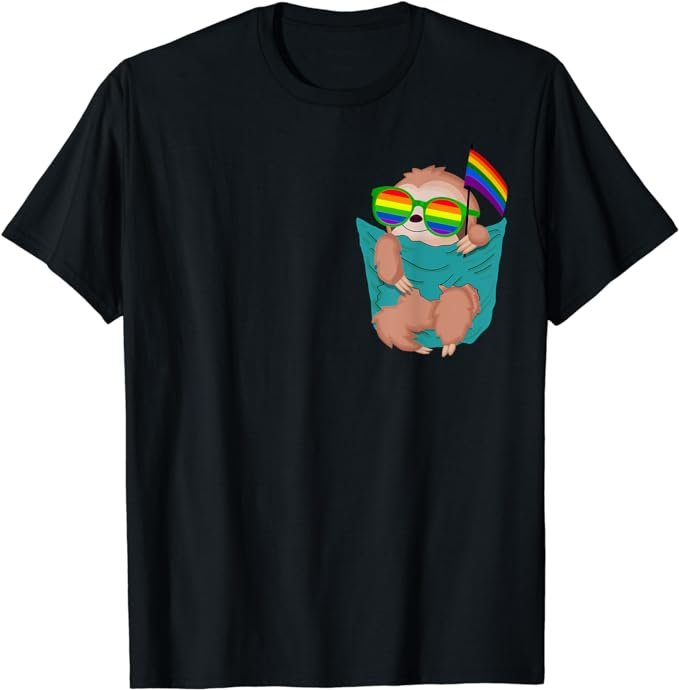 Cute Pocket Sloth LGBT Animal Rainbow Flag Gay Pride T-Shirt .jpeg