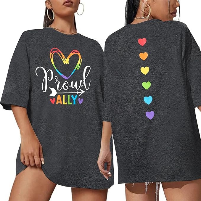 Pride Shirt Women Proud Ally Graphic Oversized Shirts LGBT Equality T Shirt Rainbow Love Heart Print Short Sleeve Tops .jpg