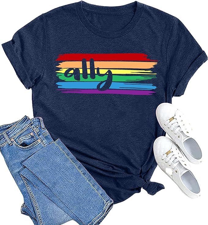 MAIHUN Pride Ally Shirts for Women Gay Pride Tshirt Rainbow Flag Short Sleeve LGBTQ Ally Tee Tops .jpg