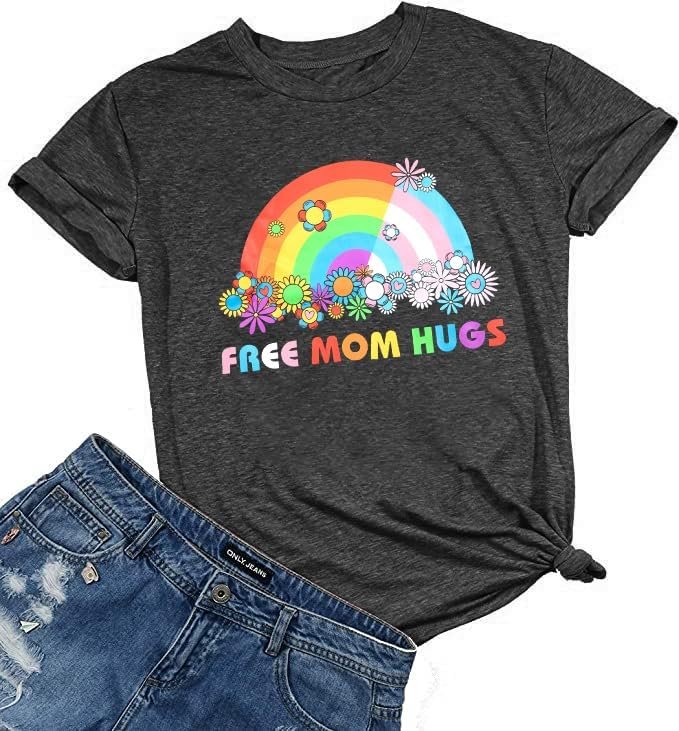 Pride Shirt Rainbow LGBT T-Shirt- Women Ally Gay Shirts Oversized Mom Hugs Tops Lesbian Proud Support Casual Tees Blouses .jpg