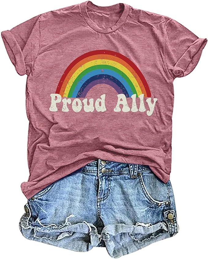 Proud Ally Shirt Women Pride Shirts Rainbow Graphic Tees LGBT Equality Tshirt Casual Holiday Tops .jpg