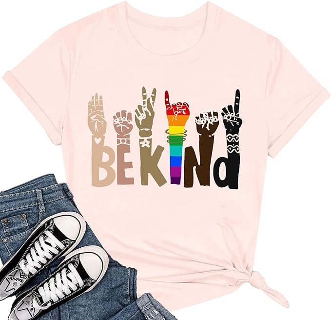 Be Kind Shirt for Women Sign Languag Hand Graphic T Shirts Kindness Short Sleeve Inspirational Tee Tops .jpg