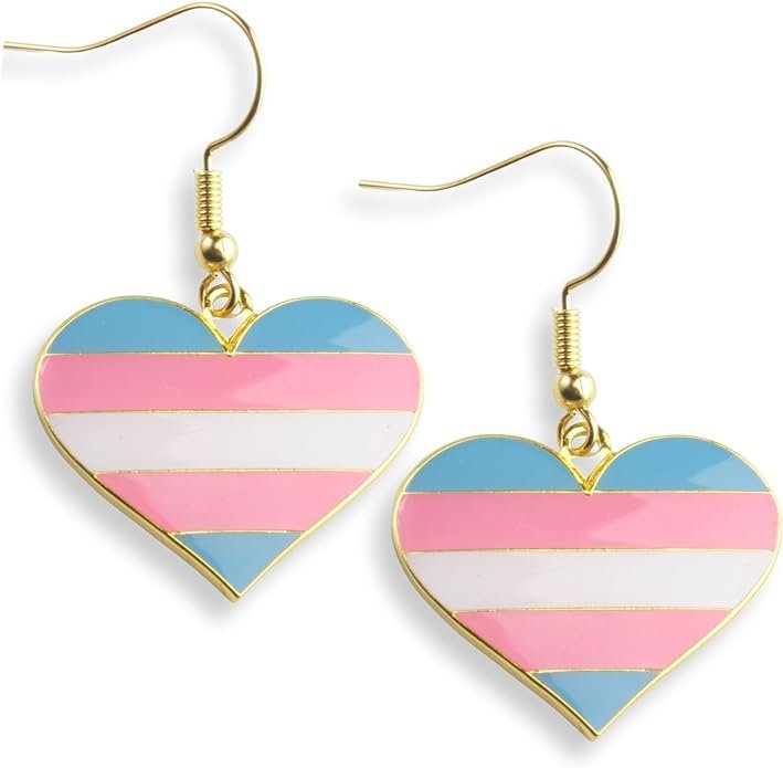 Progress Flag Gay Pride Earrings, Unisex Rainbow Accessories for LGBTQ - Lesbian Gay Bisexual Transgender Trans Pansexual Flags Hearts .jpg
