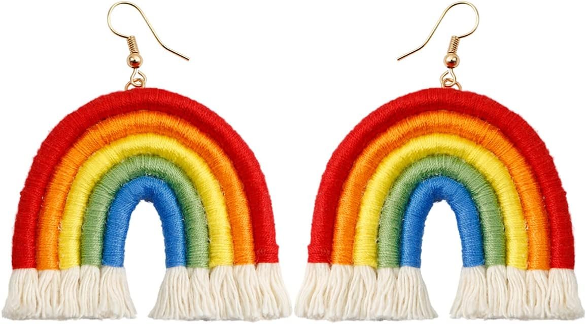 Jeanbeau Boho Rainbow Layered Tassel Dangle Drop Earrings for Women Girls – Trend handmade Bohemian Macrame Tiered Lightweight Fringe dangling Earing Accessories Jewelry Gift .jpg