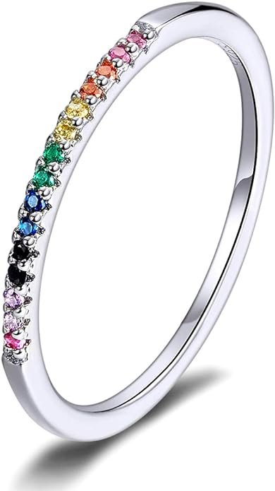 Presentski Stackable Rings 925 Sterling Silver Simple Hypoallergenic CZ Stimulated Diamond Stacking Hoop Ring Eternity Bands Size 5-10 .jpg