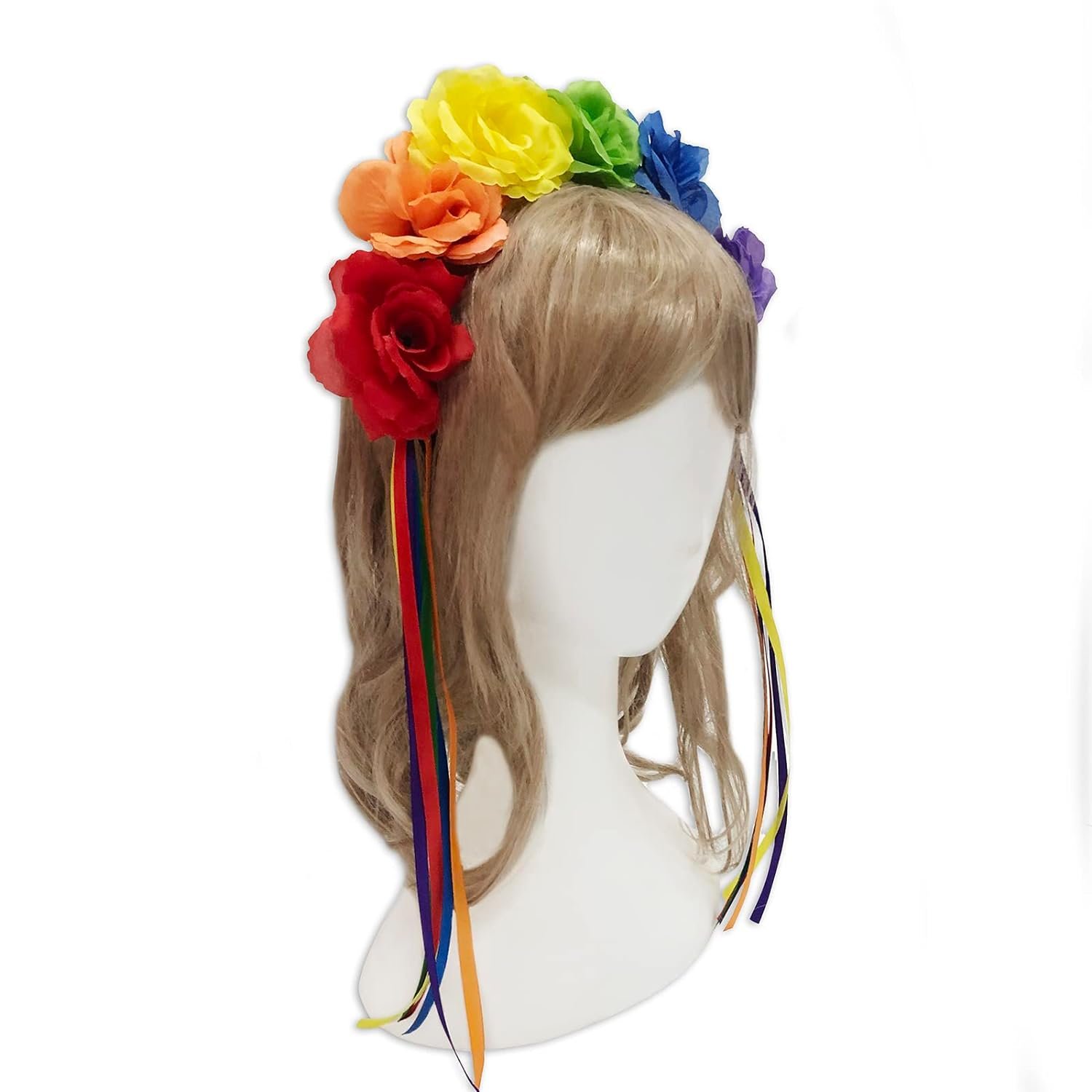 1 PC Pride Rainbow Headband Rose Flower Crown Boho Outfits for Women Ribbon Holloween Gay Pride Accessories Lgbtq Bisexual Pride Outfits for Women .jpg