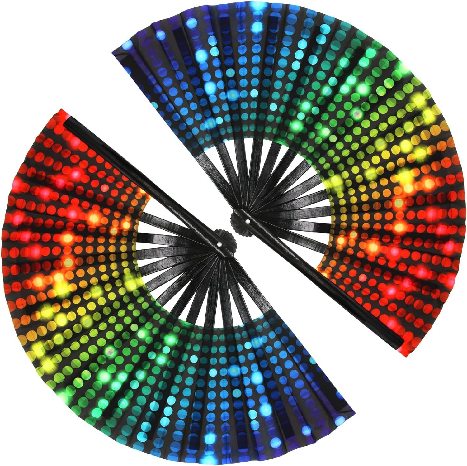 2 Pcs Big Folding Fans Colorful Rainbow Handheld Fan, Chinese Festival Party Decoration, Summer Rave Fans Hand Folding Fans for Pride Month (Neon Light) .jpg