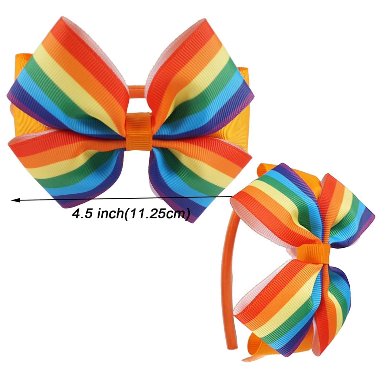 Rainbow Hair Headband Pride Day Hair Bow with Clip Candy Hair Accessories Rainbow Accessories for Party (4 PCS) .jpg