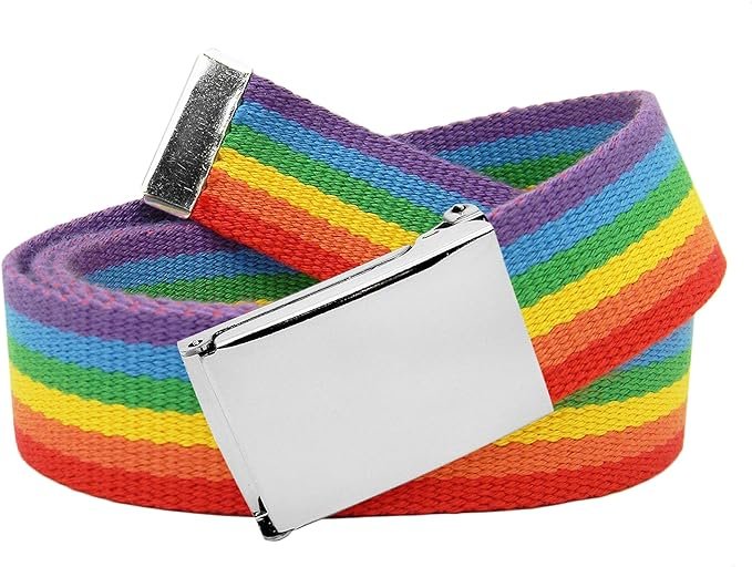 Unisex Rainbow Military Style Adjustable Belt with Cut to Fit Rainbow Canvas Belt .jpg