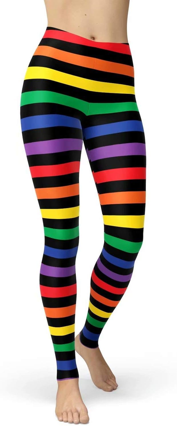 sissycos Women's 80s Leggings Buttery Soft Rainbow Stripes Printed Stretchy Pants 2.jpg
