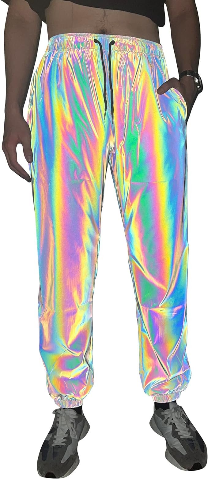 LZLRUN Rainbow Reflective Shorts Pants Men Fluorescent Trousers Casual Night Jogger .jpg