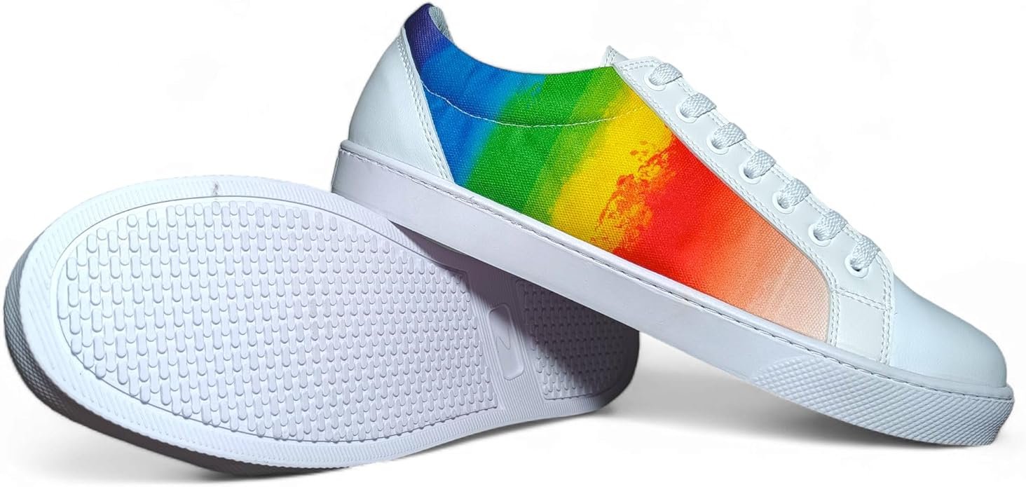 Unisex Pride Rainbow Sneakers, Handmade, Leather Toe Cap, Durable Stitched Rubber Outsole, Comfortable Low-top Style, Rounded Toe and Cushioning Premium Insole. .jpg