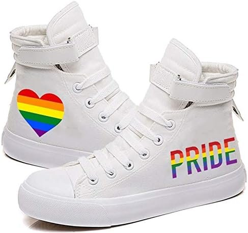 Unisex Adult Rainbow Stripe Heart and June Pride LGBT Printed Canvas Shoes Lace Up Sneakers Tennis .jpg