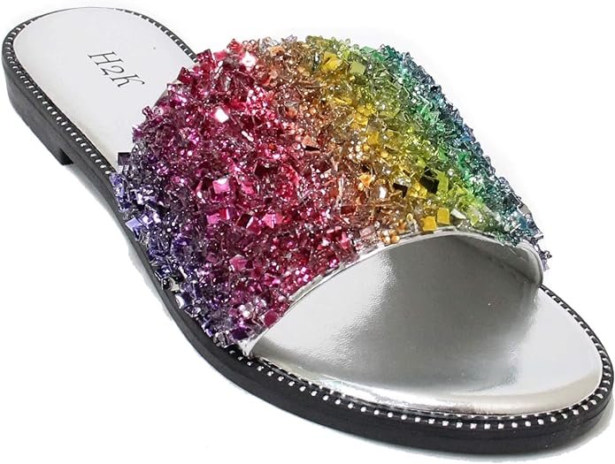 Womens Glitter Bling Fancy Slide Flat Low Wedge Sparkle Sandals Shoes Dream .jpg