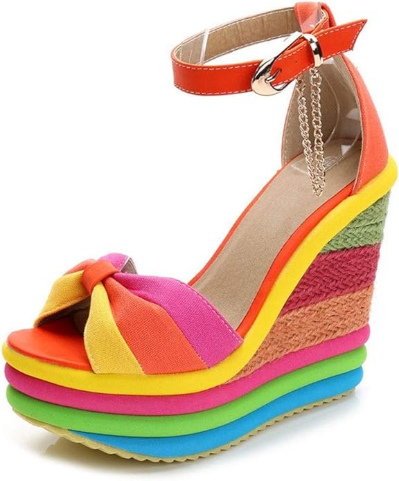 SaraIris Sandals for Women Gladiator Ankle Strap High Heel Platform Wedge Rainbow Sandals for Women .jpg