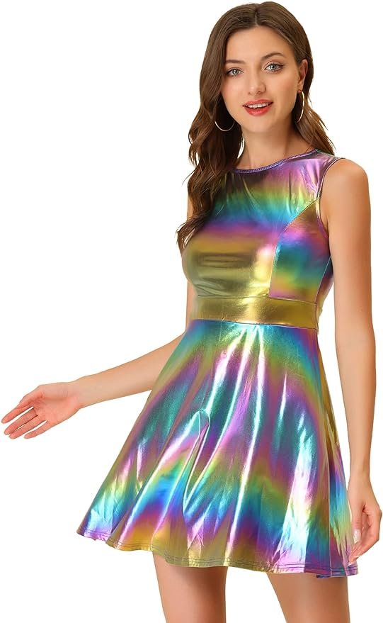 Allegra K Women's Metallic Sleeveless High Waist Club Party Disco Holographic Dress .jpg