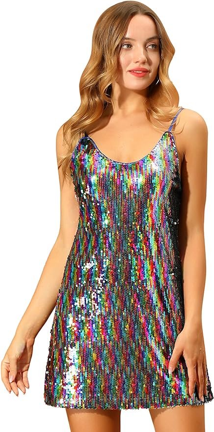 Allegra K Women's Glitter Sequin Dress Spaghetti Strap V Neck Party Cocktail Sparkly Mini Dress Clubwear .jpg
