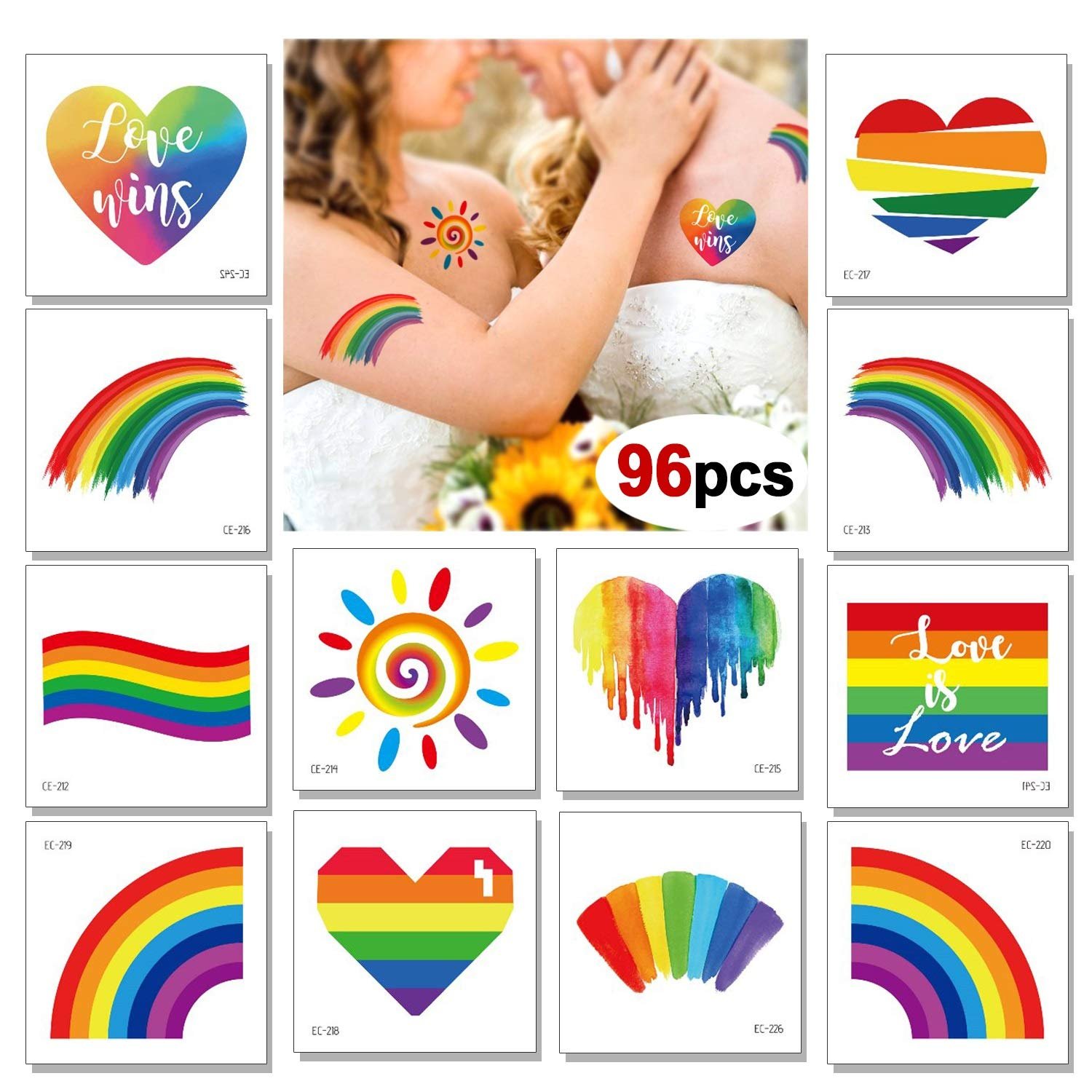 Konsait 96 Sheets Pride Temporary Tattoos, Vibrant Flag Heart Rainbow Tattoos, Waterproof Body Face Pride Makeup Tattoos for Kids Man Women, Pride Party Favors, Pride Equality Parades Celebrations .jpg