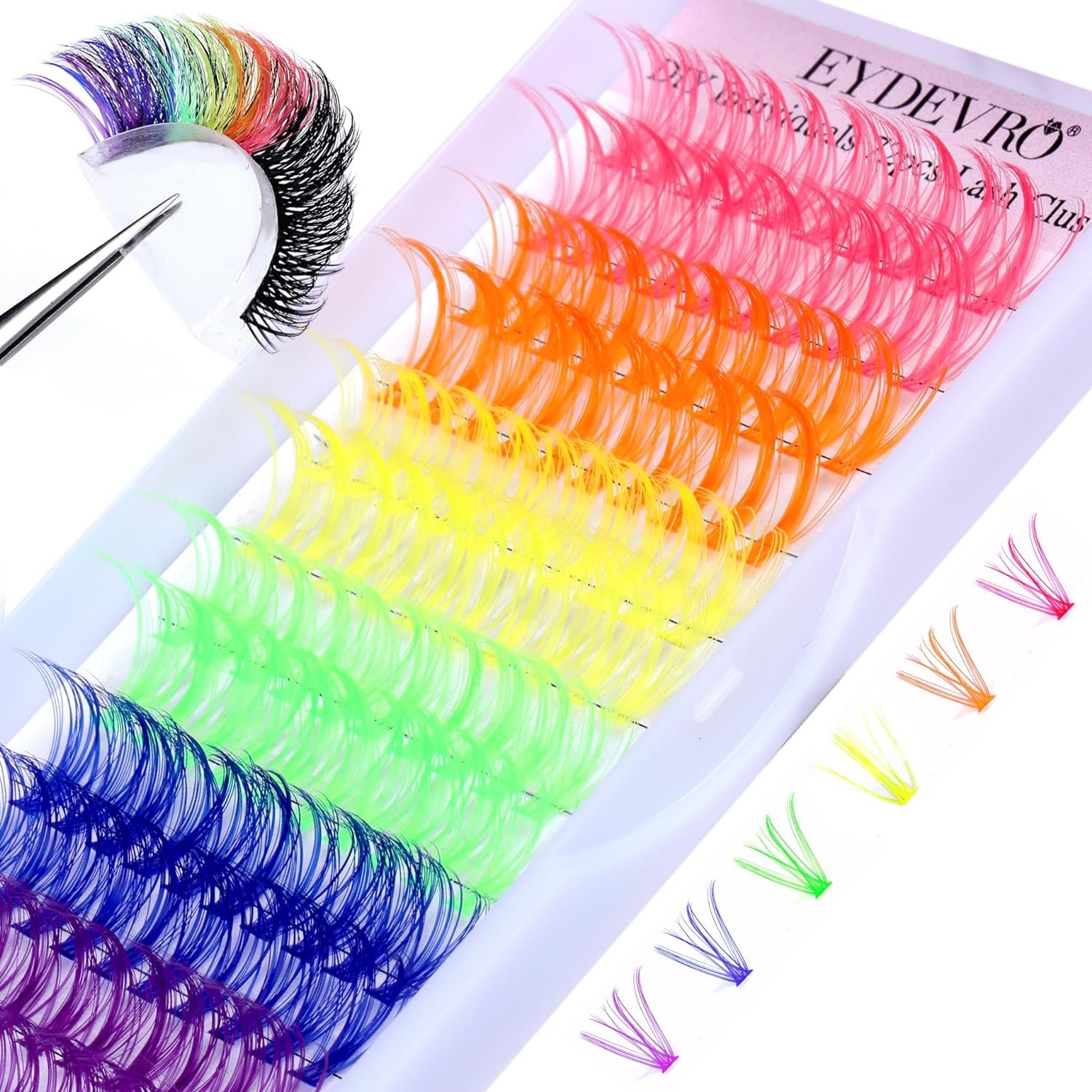 Colored Lash Clusters Individual Lashes D Curl 14mm 16mm Mixed 6 Colors Rainbow DIY Eyelash Extension Colorful Cluster Lashes Pack by EYDEVRO .jpg