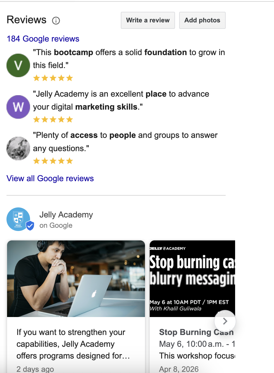 Jelly Academy Google Business Profile Second Screenshot