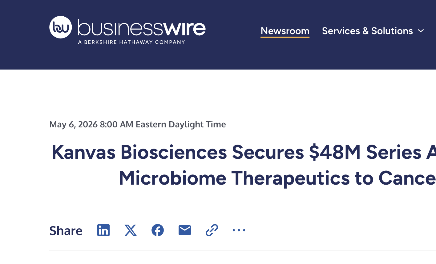 Kanvas Biosciences Secures $48M Series A to Deliver Novel Microbiome Therapeutics to Cancer Patients