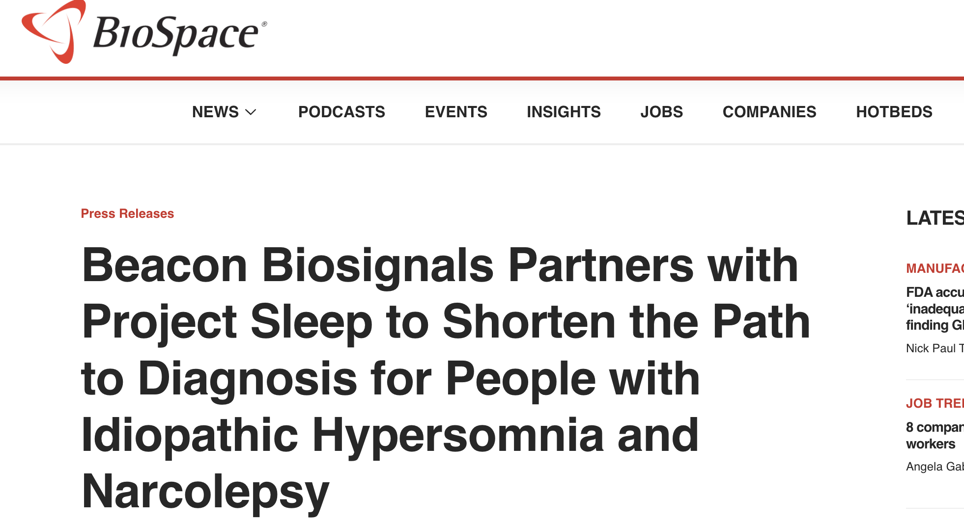 Beacon Biosignals Partners with Project Sleep to Shorten the Path to Diagnosis for People with Idiopathic Hypersomnia and Narcolepsy