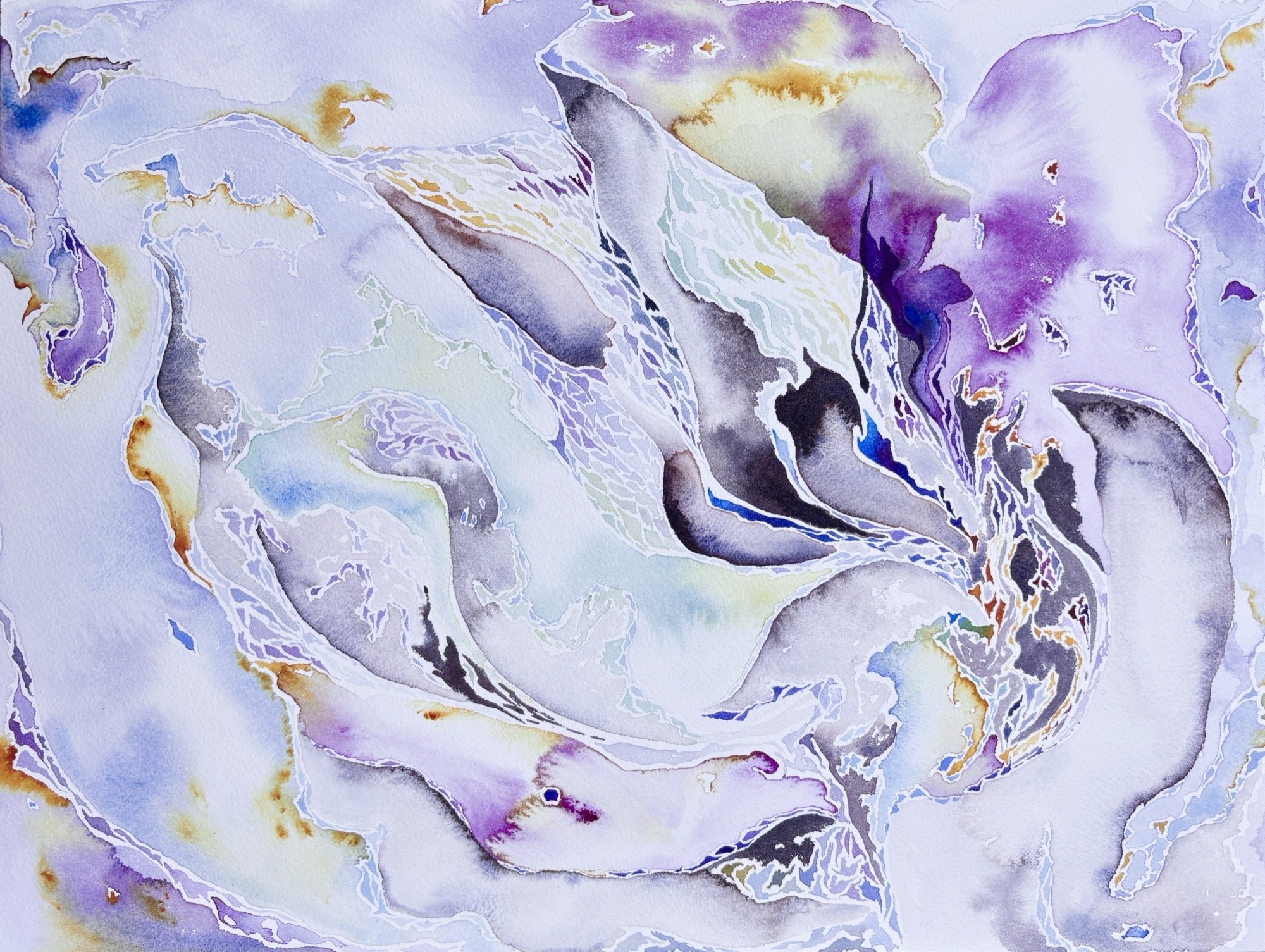 Mary SHAH 
 Dripping Dream Fractals , 2025 
Watercolor on paper 
12 x 16 inches