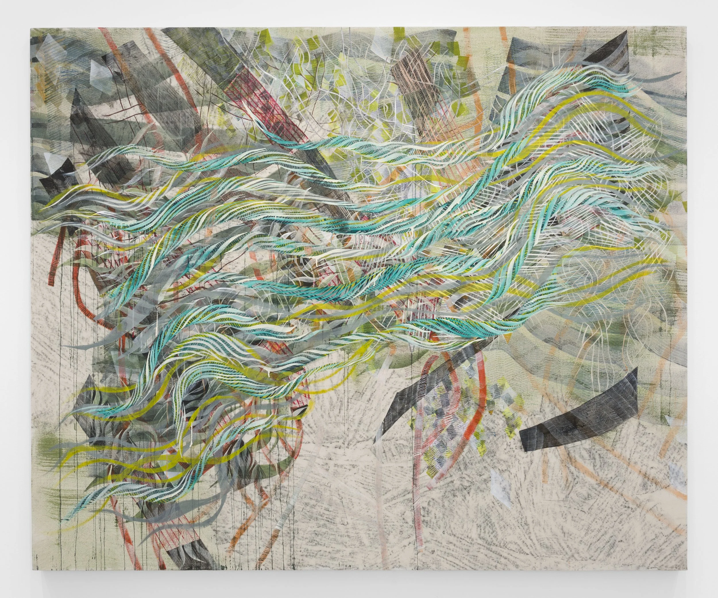 Alyse ROSNER 
 Crosstalk , 2022 Graphite and acrylic on raw canvas 
63 x 76 inches (160 x 193 cm) 
RWFA 14266