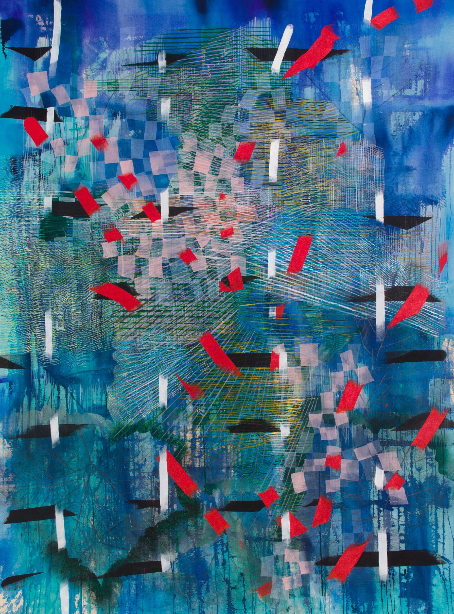 Alyse ROSNER  
  Flurry (Blue),   2018  
Graphite and fluid acrylic on raw canvas  
64 x 47 inches