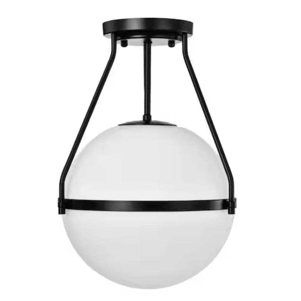 Semi-flush globe light used in a moody mud room in a Salem Oregon Custom Home