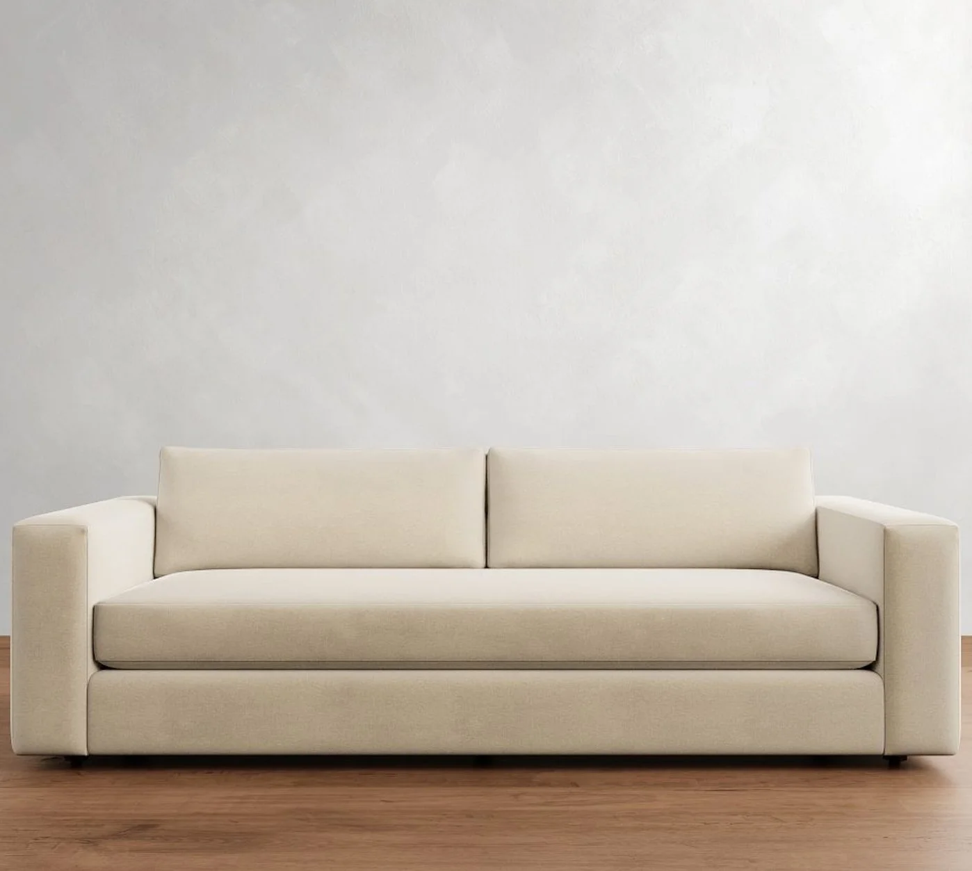 Carmel Square Arm Upholstered Grand Sofa 98.5" with Bench Cushion, Down Blend Wrapped Cushions, Brushed Crossweave Natural