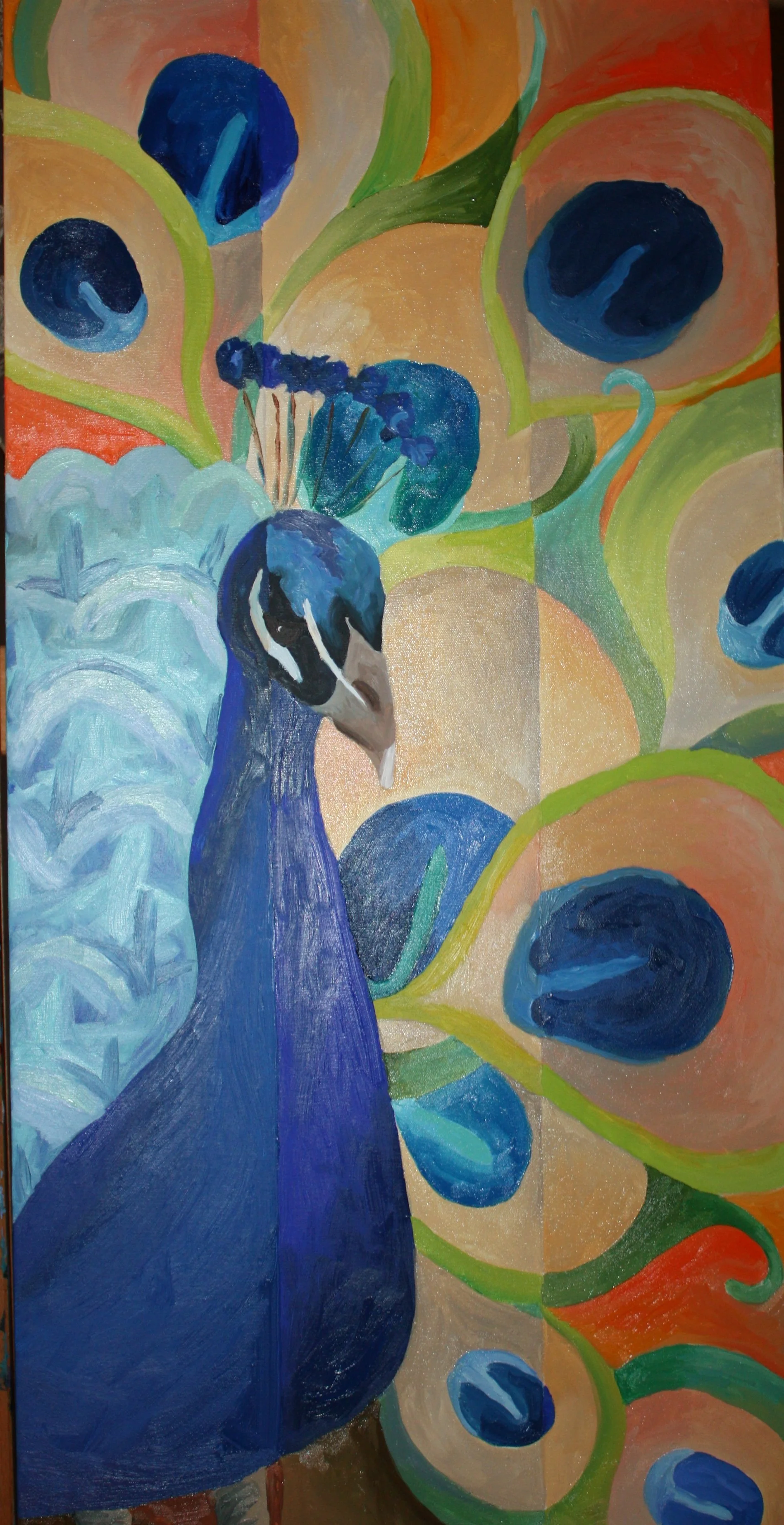 Sapphire Peacock. Oil on Canvas. 18"x36". Private Collection.