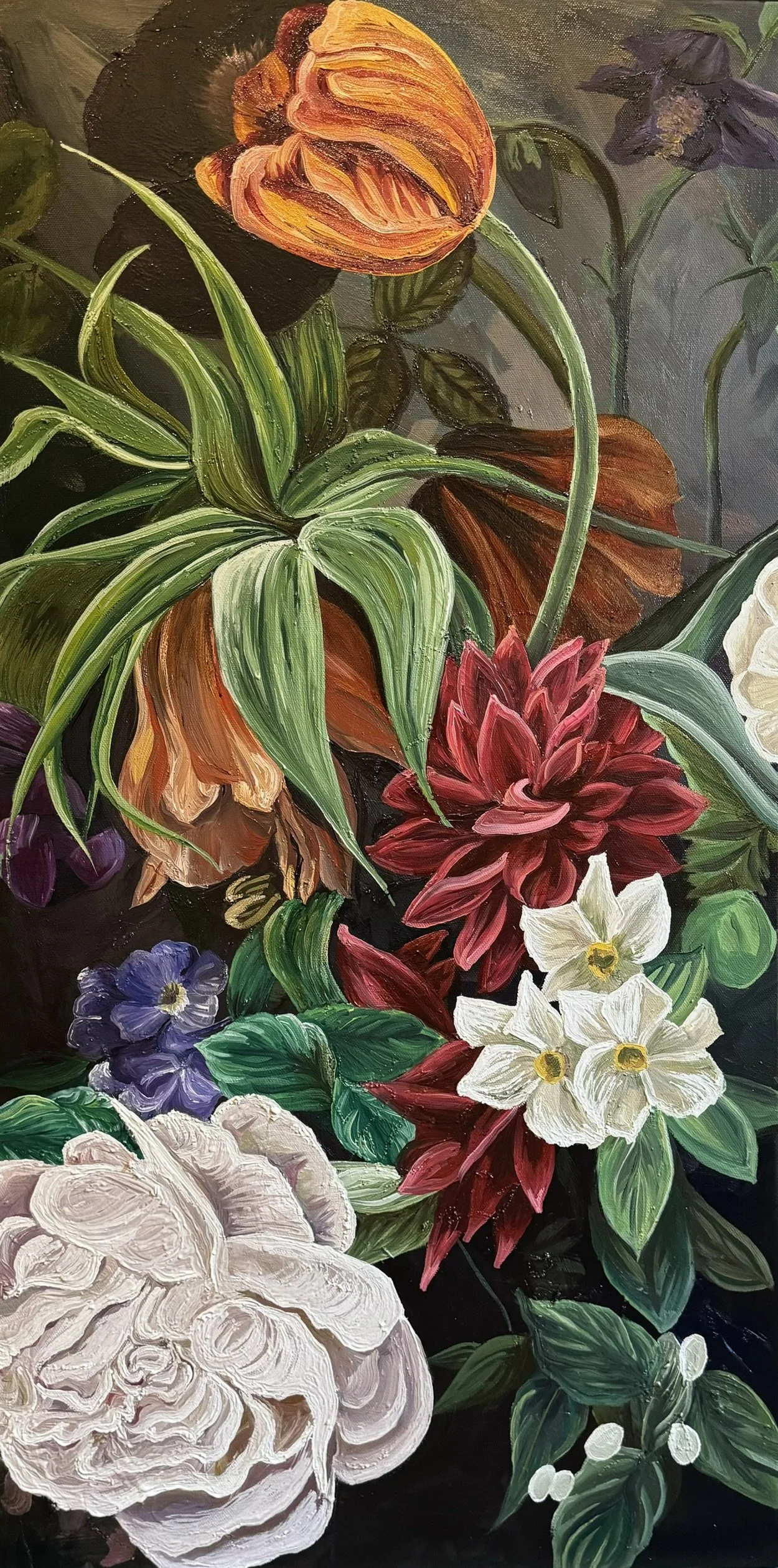 Debbie's Flowers. Oil on Canvas. 24"x48". Private Collection & Commission. 