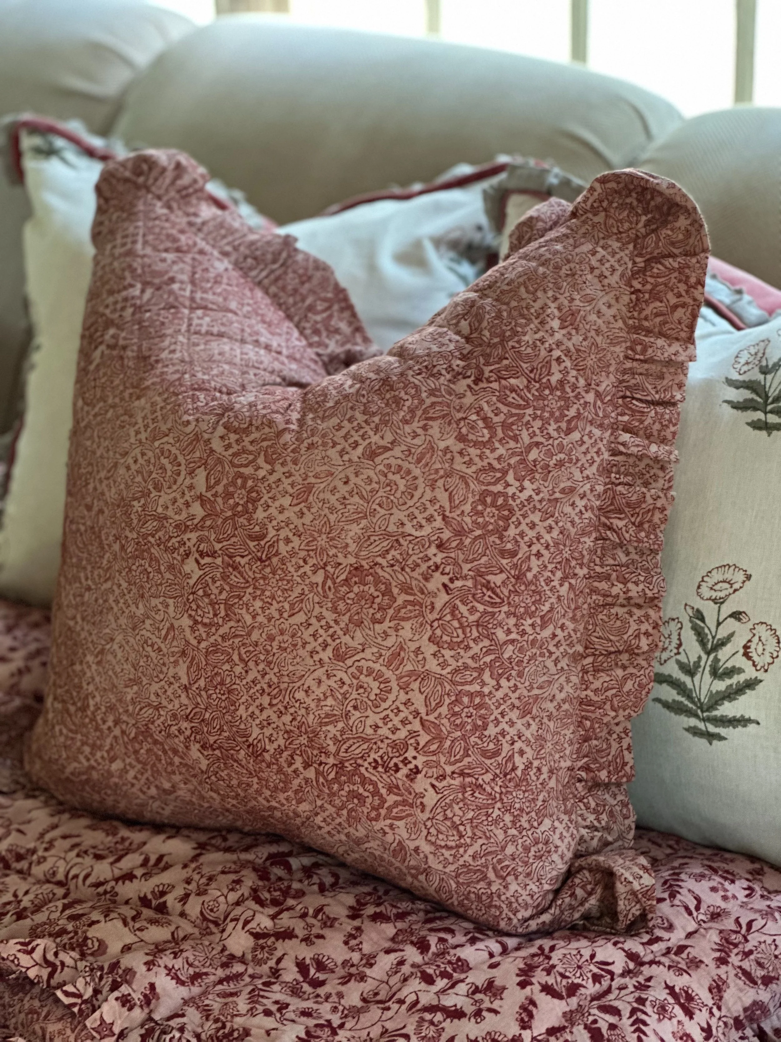 "Cosette" Quilted Pillow Cover in Brick
