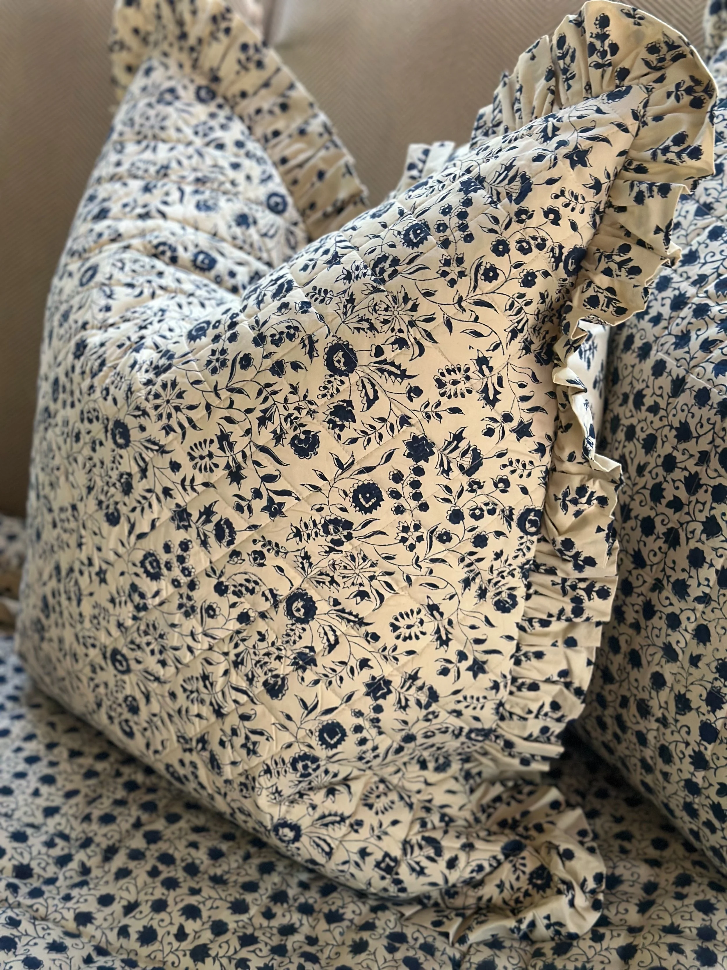 "Wildflower" Quilted Pillow Cover in Indigo