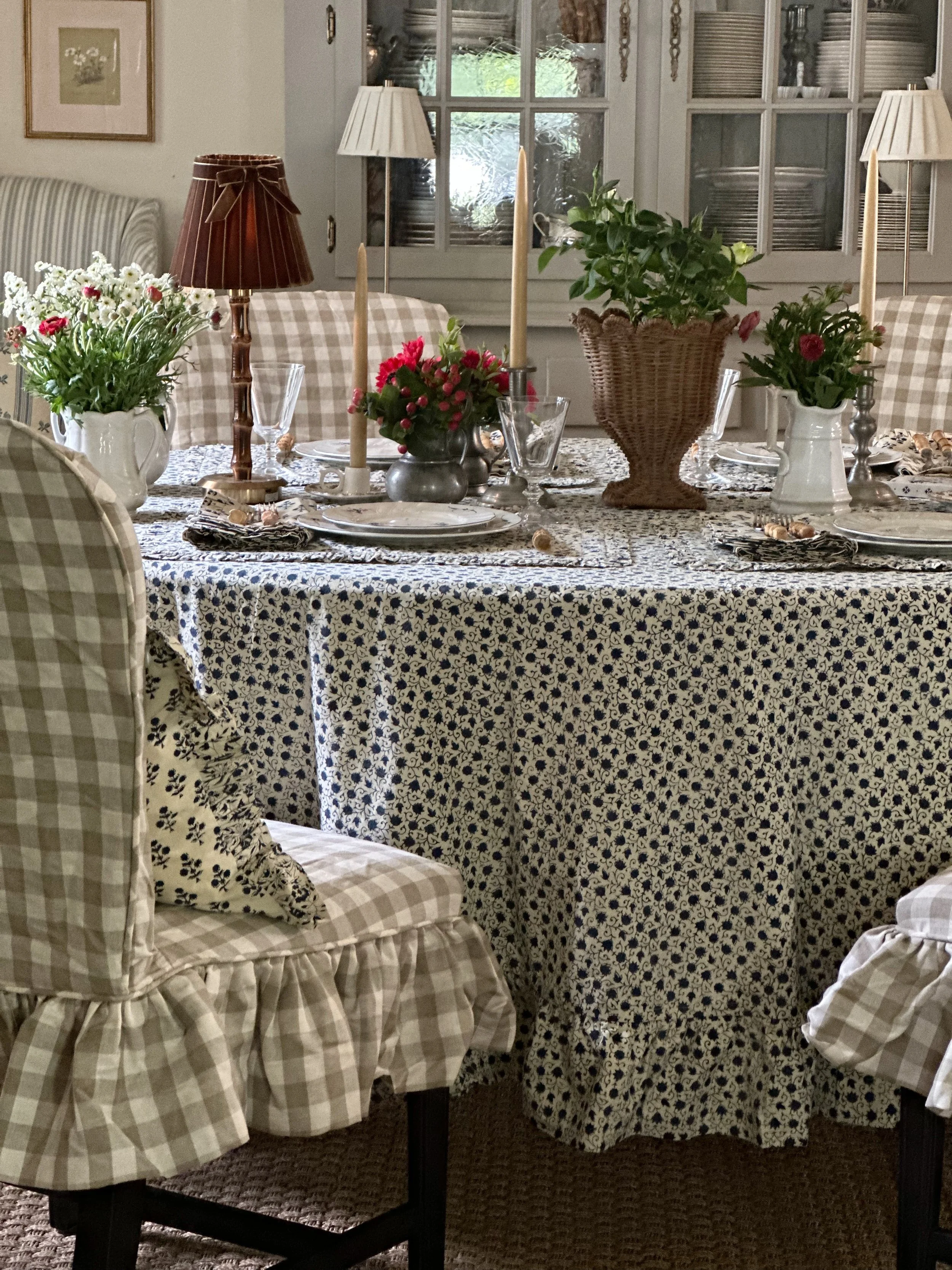 "Gigi" Ruffled Tablecloth in Indigo