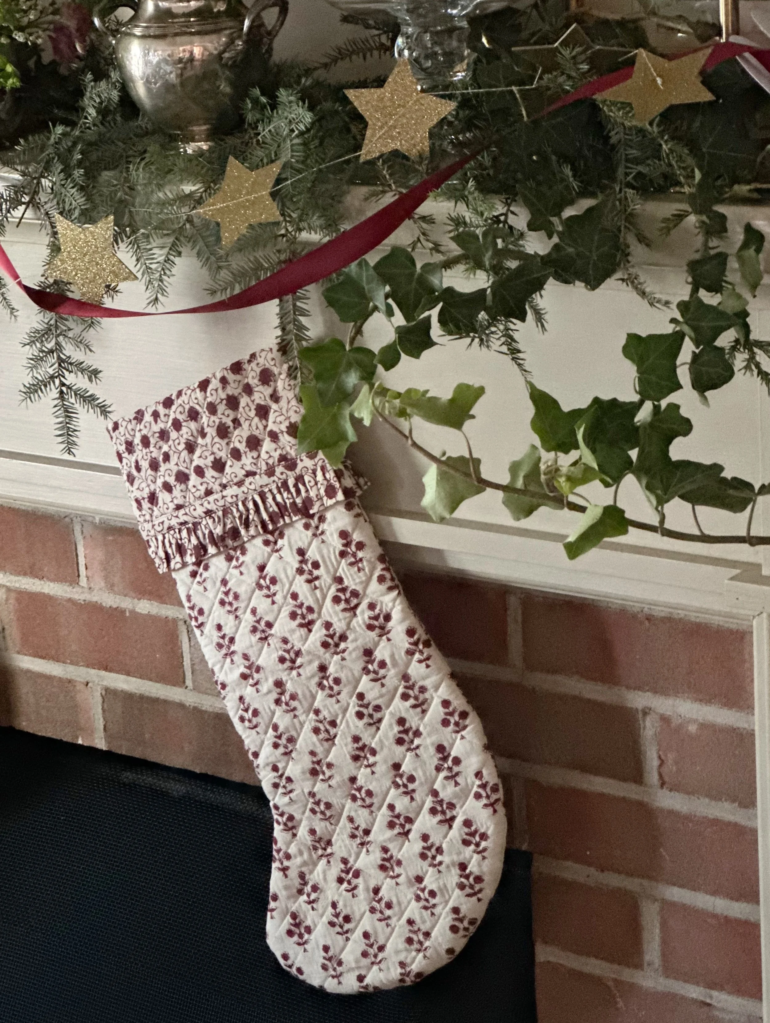 "Lottie" Quilted Stocking in Madder Red