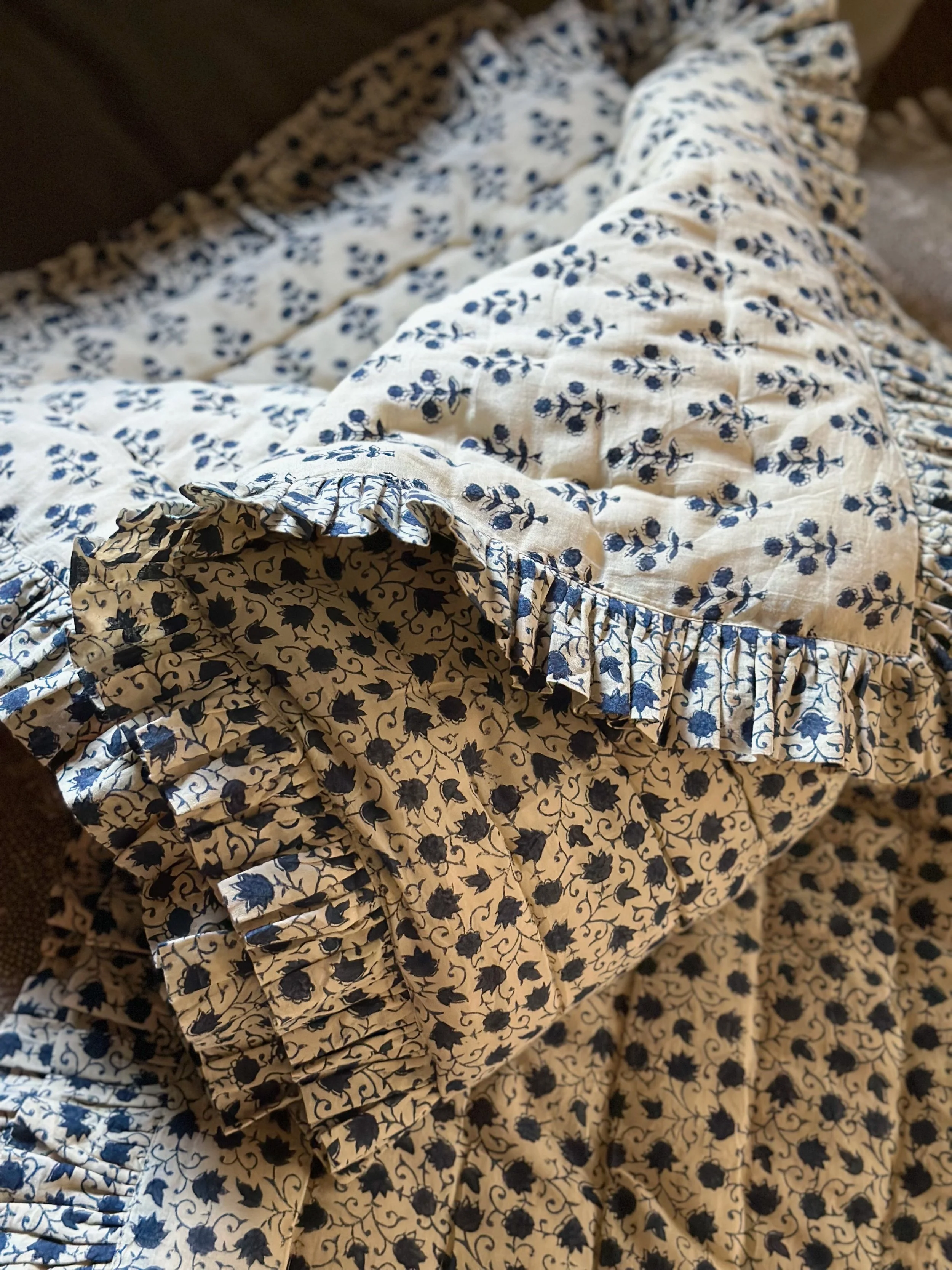 "Gigi"  Ruffled Quilt in Indigo