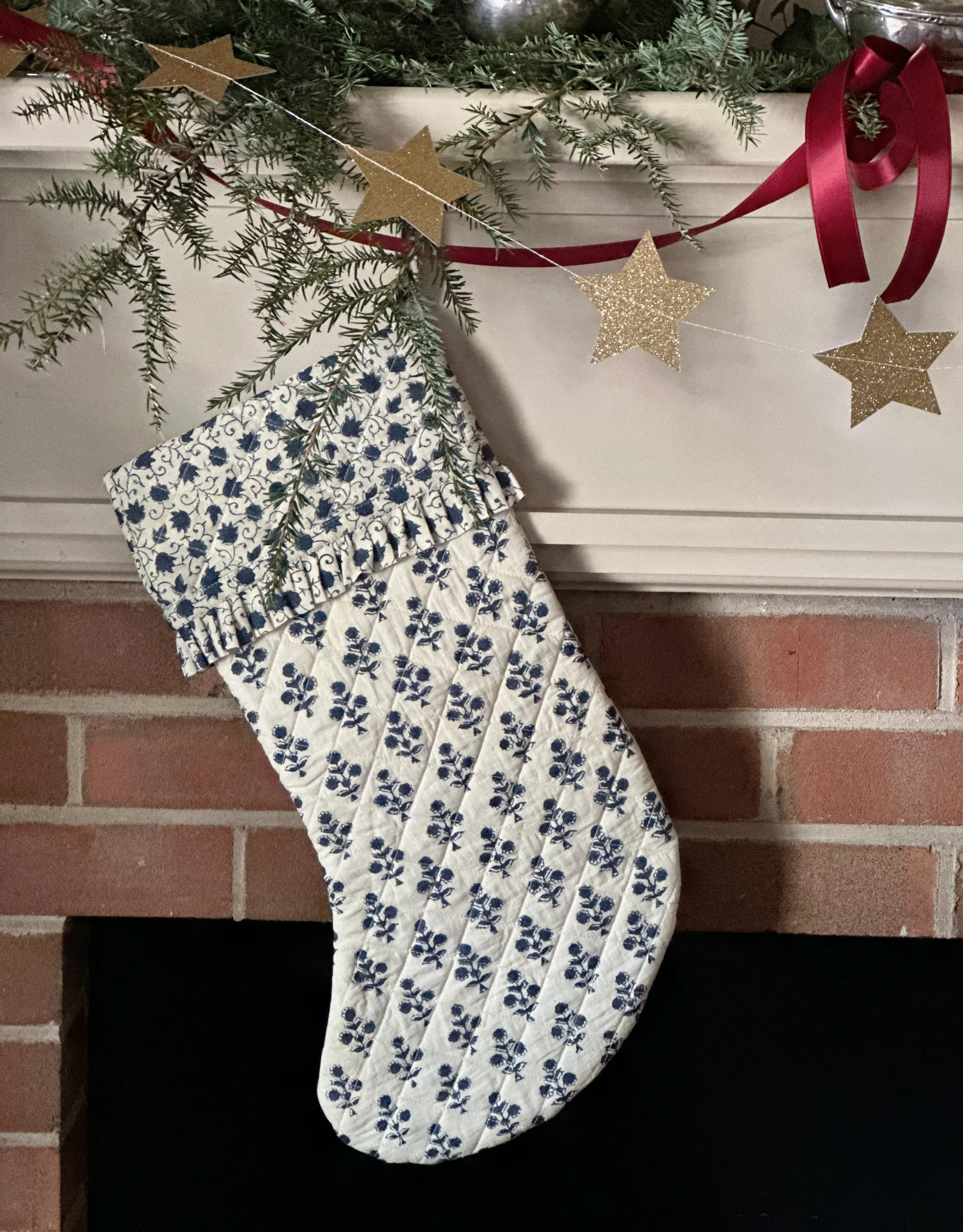 "Lottie" Quilted Stocking in Indigo