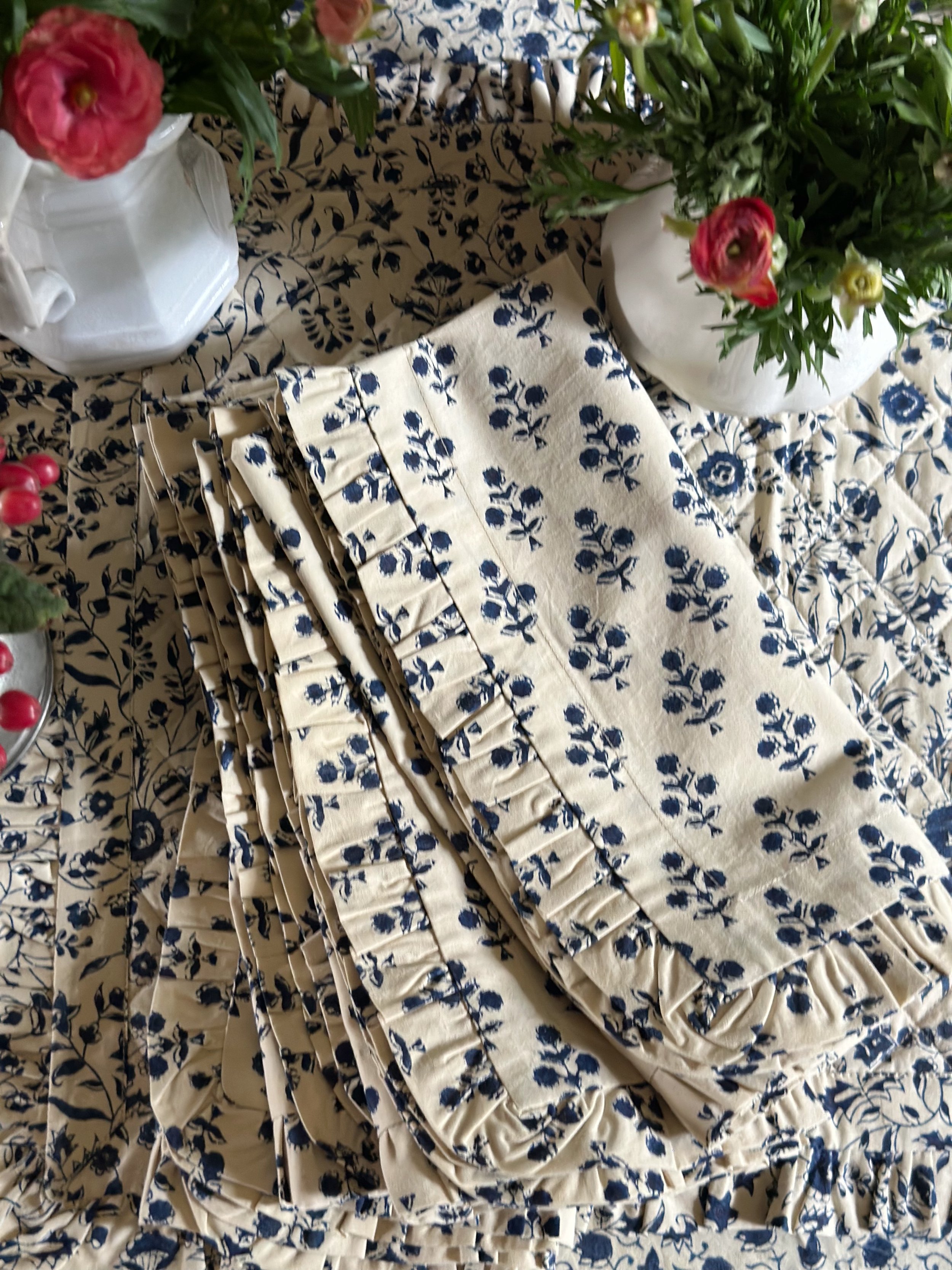 "Lottie" Ruffled Napkins in Indigo, Set of 4