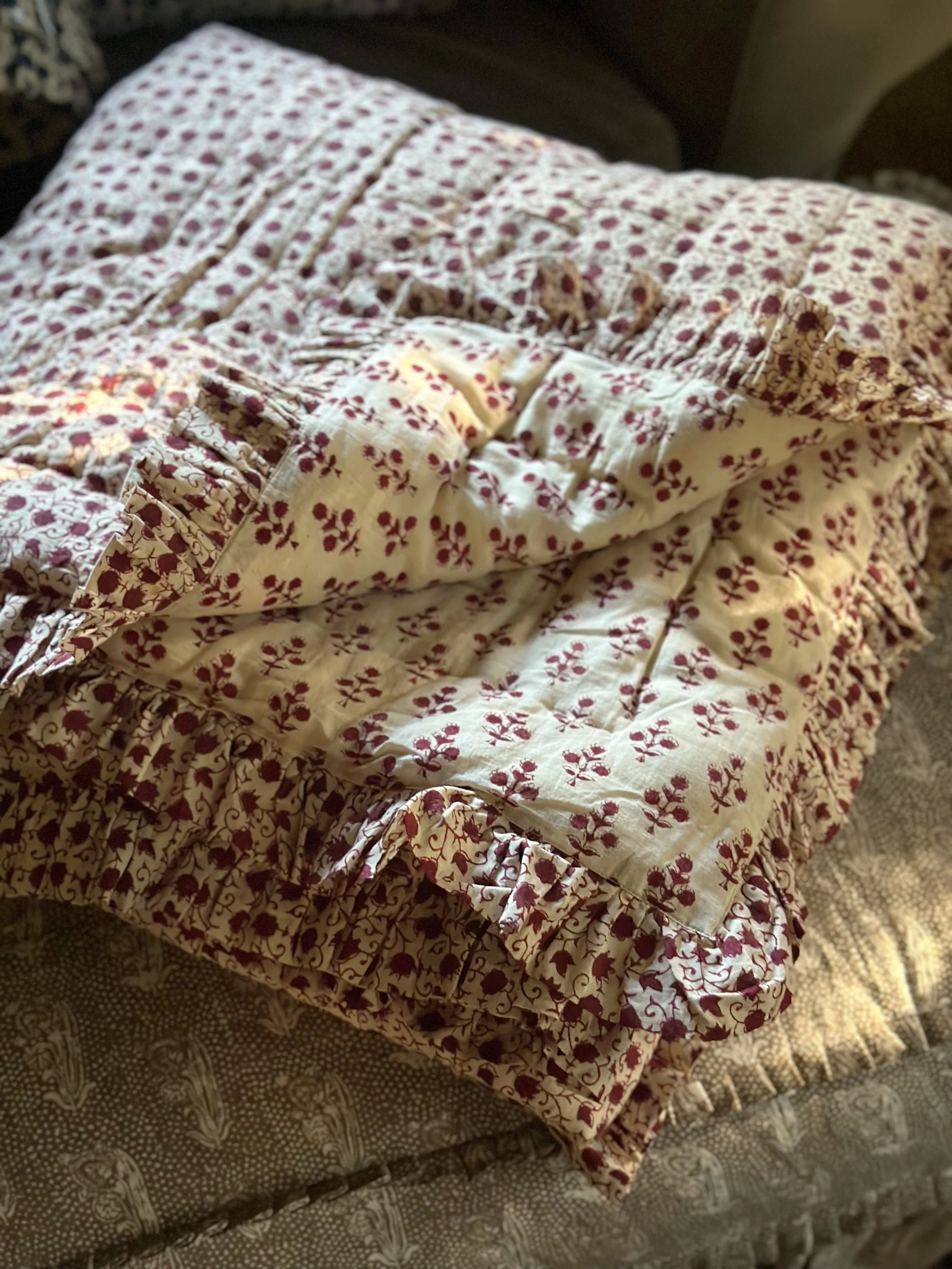 "Gigi" Ruffled Quilt in Madder Red