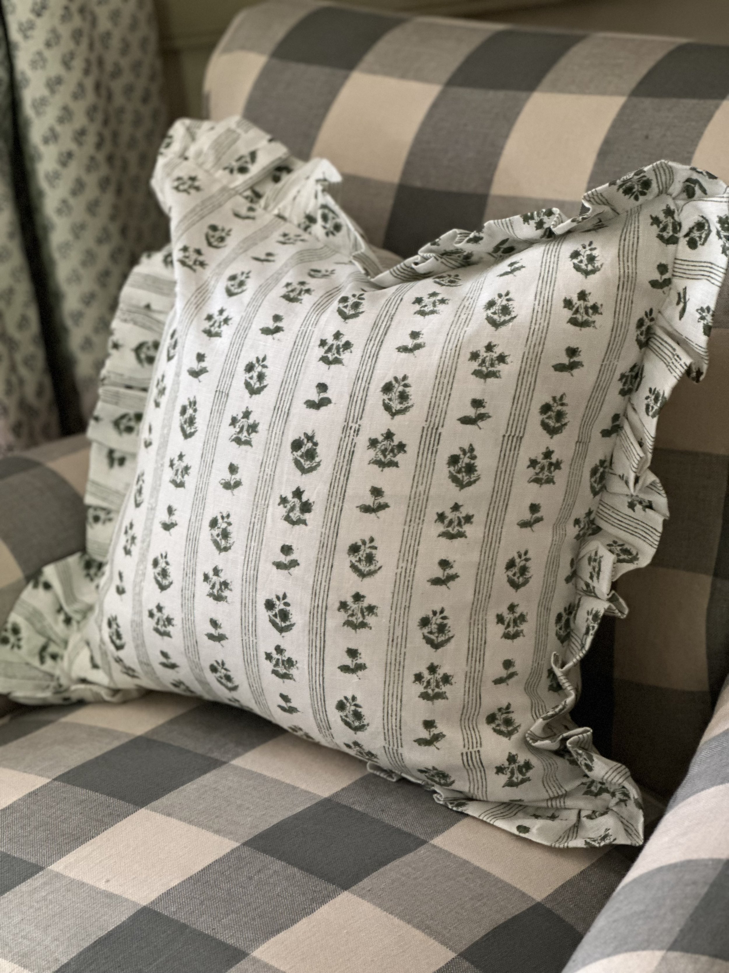 "Audrey" Linen Pillow in Provence Green