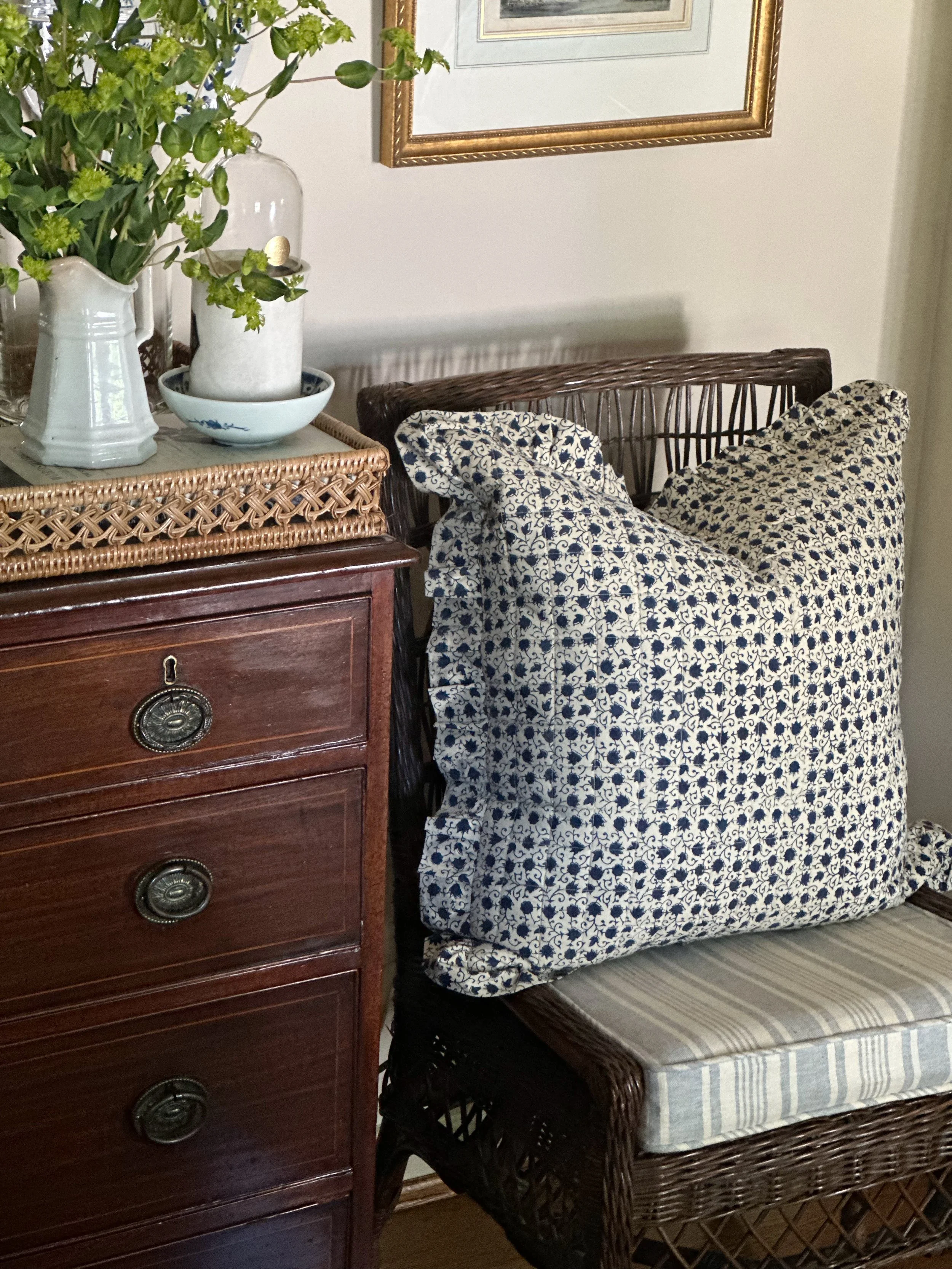 "Gigi" Quilted Pillow Cover in Indigo