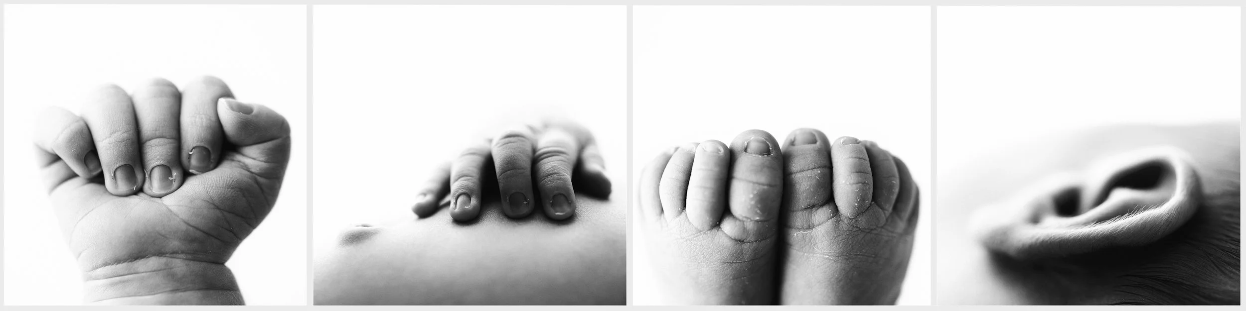 black and white detail images of newborn baby photographed during their nashville newborn photoshoot