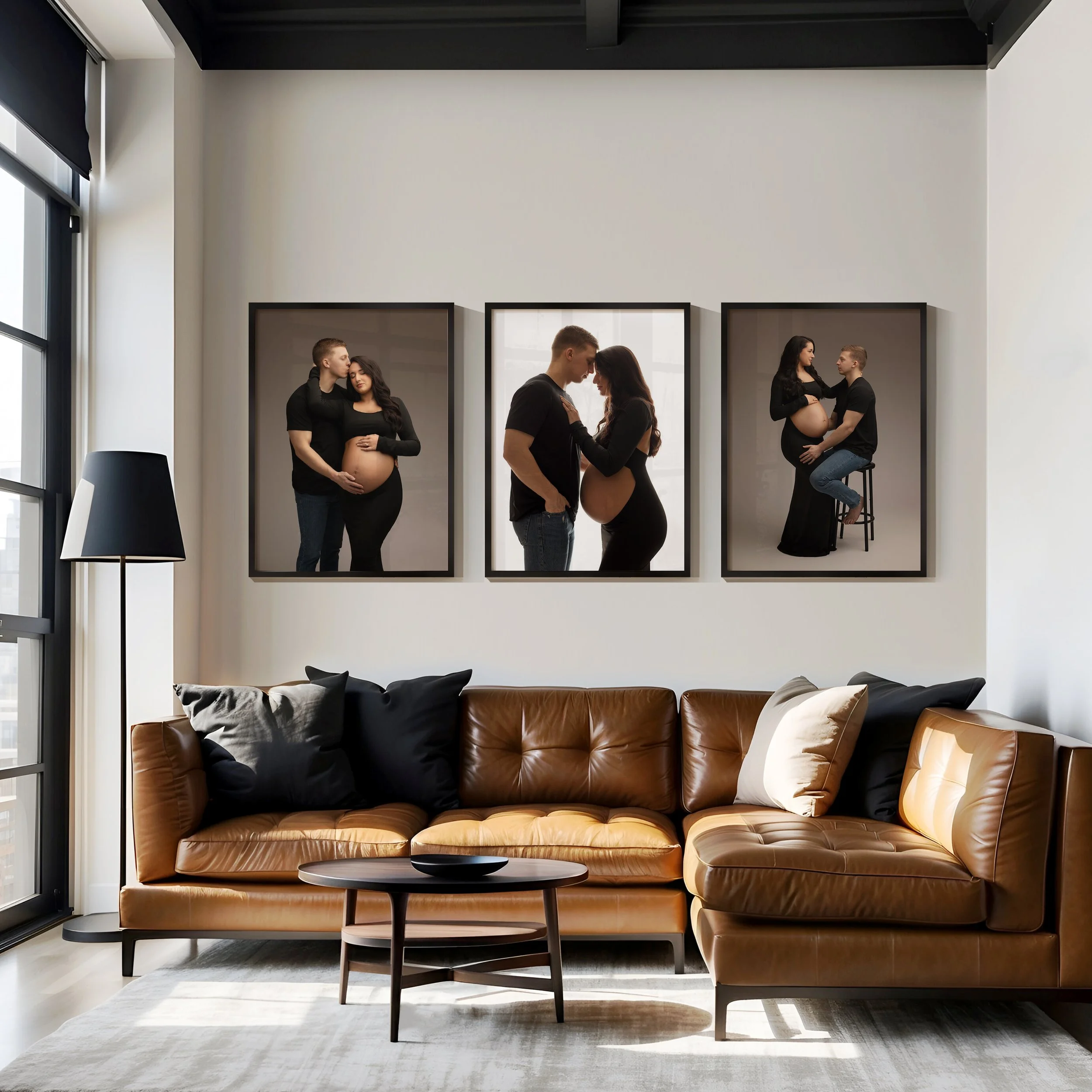 nashville maternity photographer with 3 framed wall art for maternity photoshoot