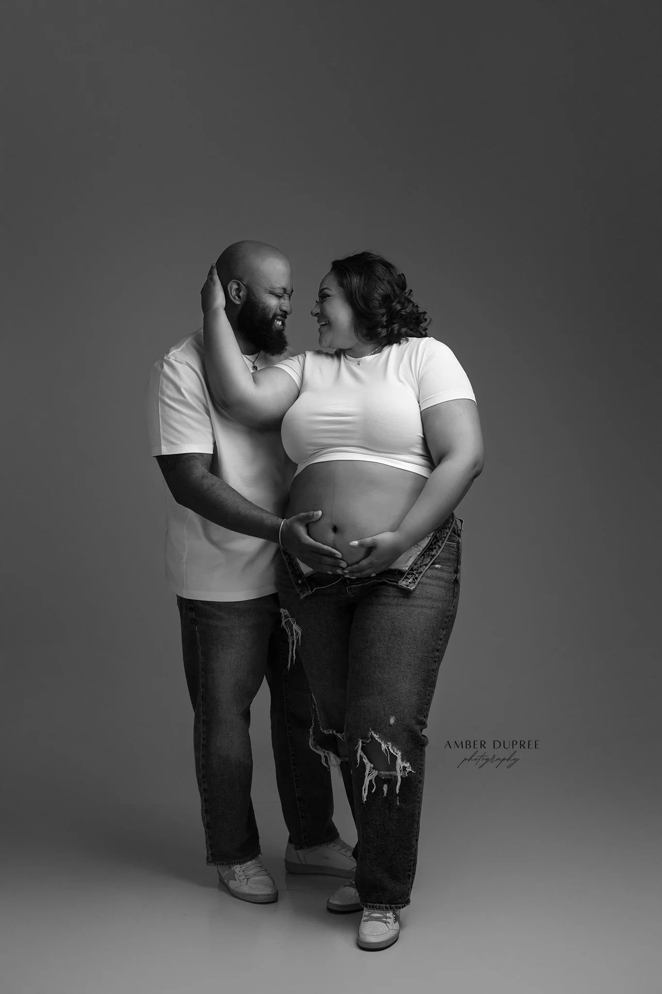 black and white maternity photo nashville couple portrait highlighting emotional connection