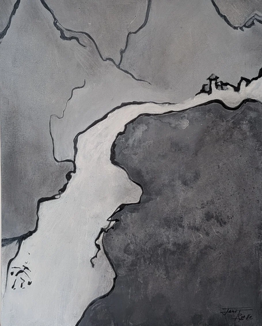 Studio Artist Janet McKinley Roelle has three works in the Home At Last Exhibition at the Herrig Center for the Arts, 888 3rd Ave West
Bradenton. This piece is called "Road to Home"