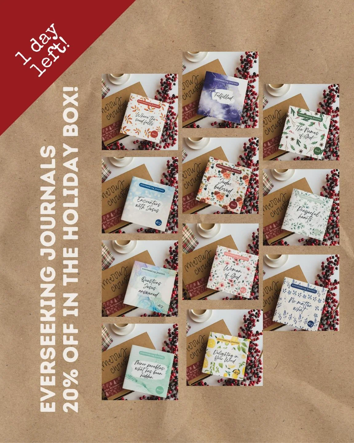Add your choice of everseeking journal (study of a theme or passage of the Bible) in the everseeking Holiday Box this Christmas &mdash; for you or for her!

And it&rsquo;s at our best price for a limited time 🥳

Learn more or preorder at https://www